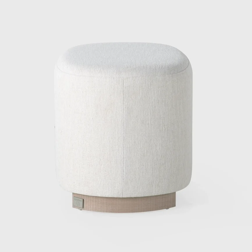 Jason Stool — Upholstered in a soft, high-quality fabric, this stool features a smooth, rounded silhouette that adds a…