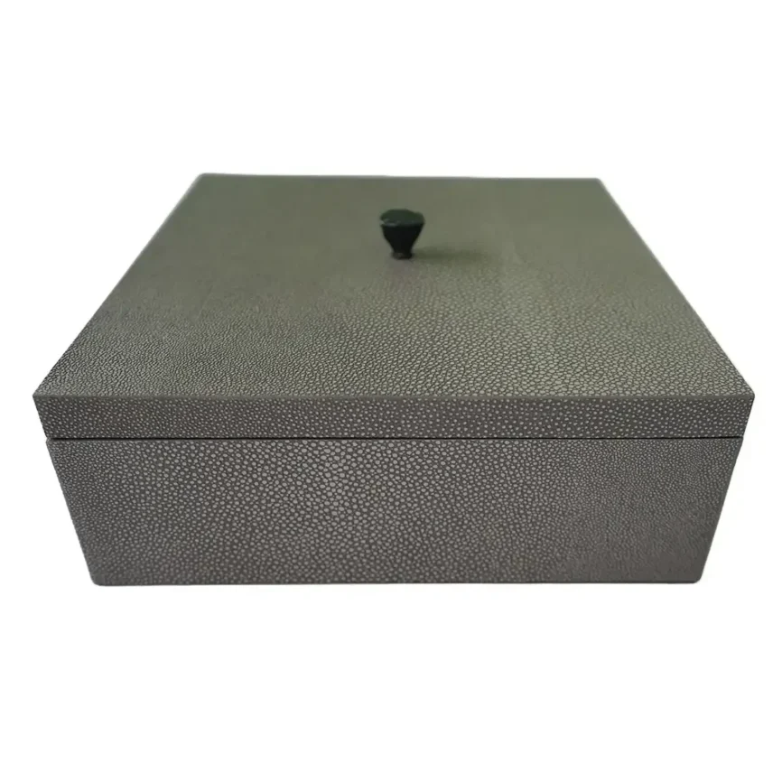 Leather Box Grey Shagreen Leather, French Grey Leather finish