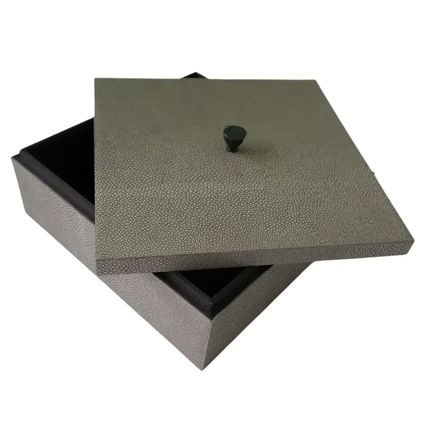 Leather Box Grey Shagreen Leather, 30×30×9 cm