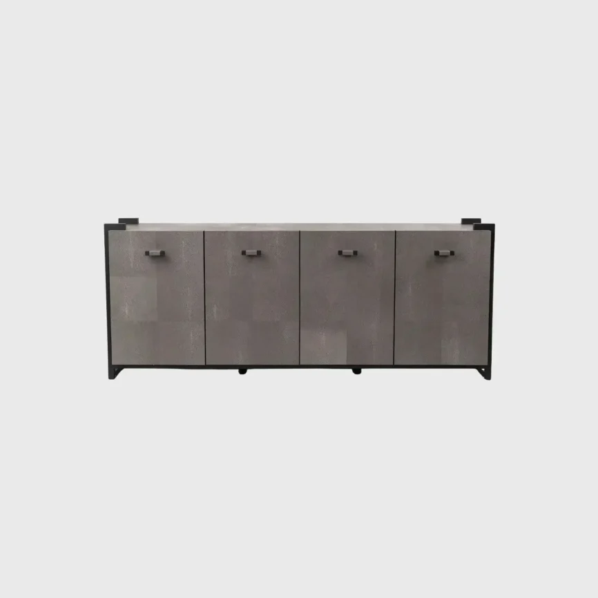 Linea Nera Cabinet Grey Shagreen Leather, Grey Shagreen Leather finish