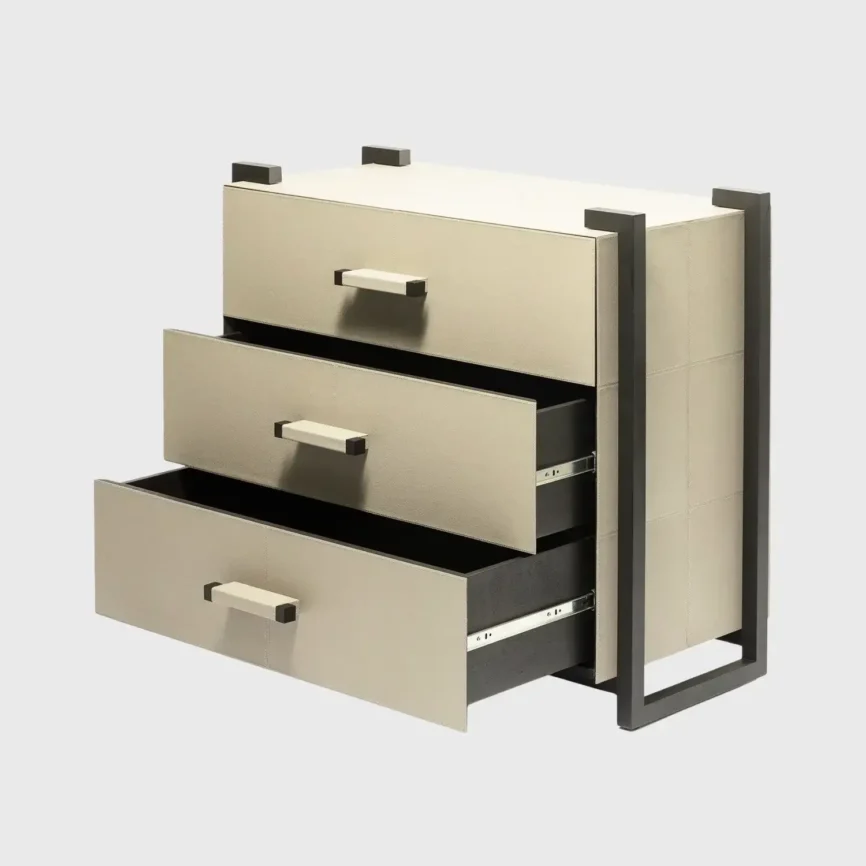 Linea Nera Chest French Grey Leather, 94×46×87 cm