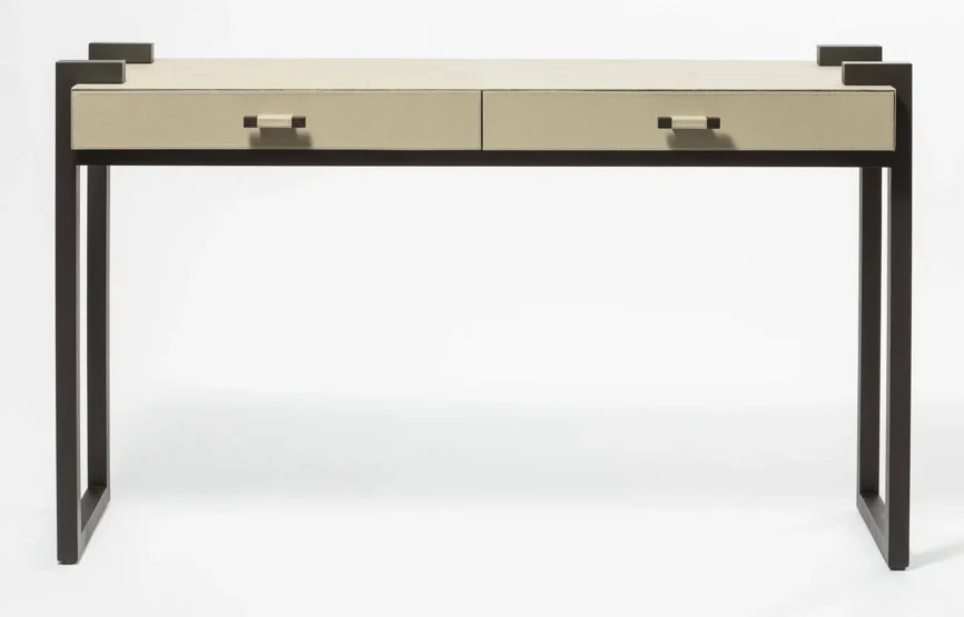 Linea Nera Console French Grey Leather, 127×40×75 cm