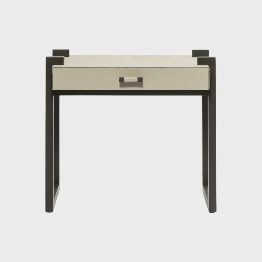 Linea Nera Side Table French Grey Leather, French Grey Leather finish