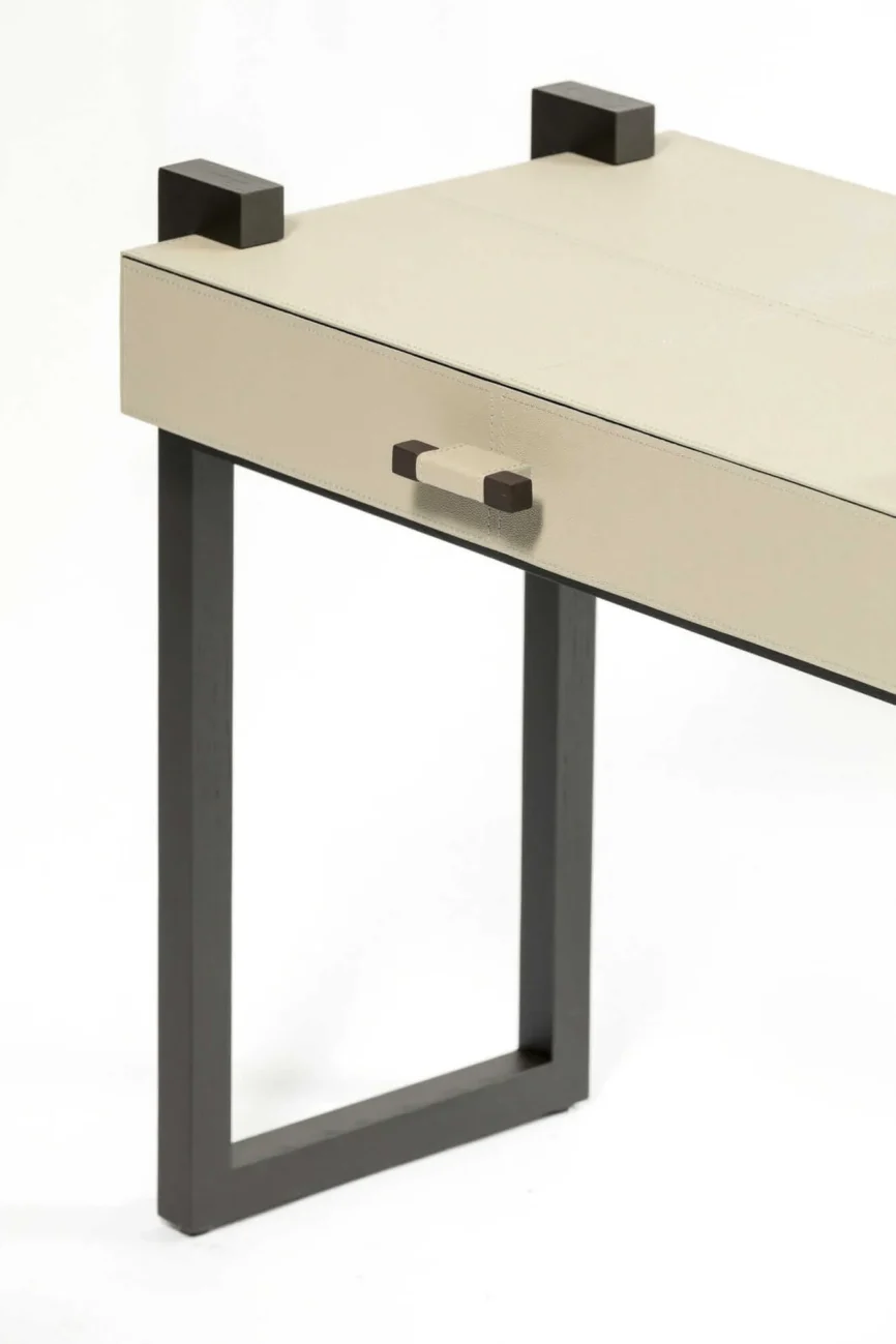 Linea Nera Side Table French Grey Leather, 66×40×60 cm