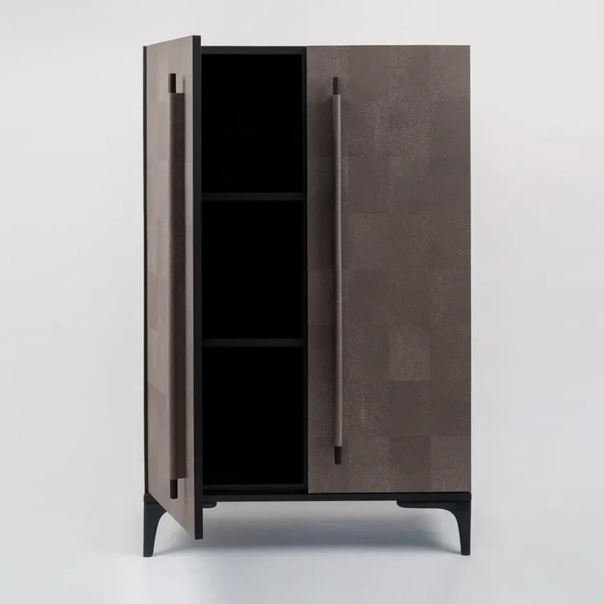 Luxe Armoire Grey Shagreen Leather, 90×45×141 cm