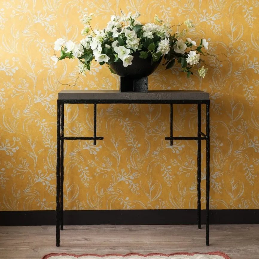 Mineral Console Bronze Nera and Leather, 86×30×87 cm