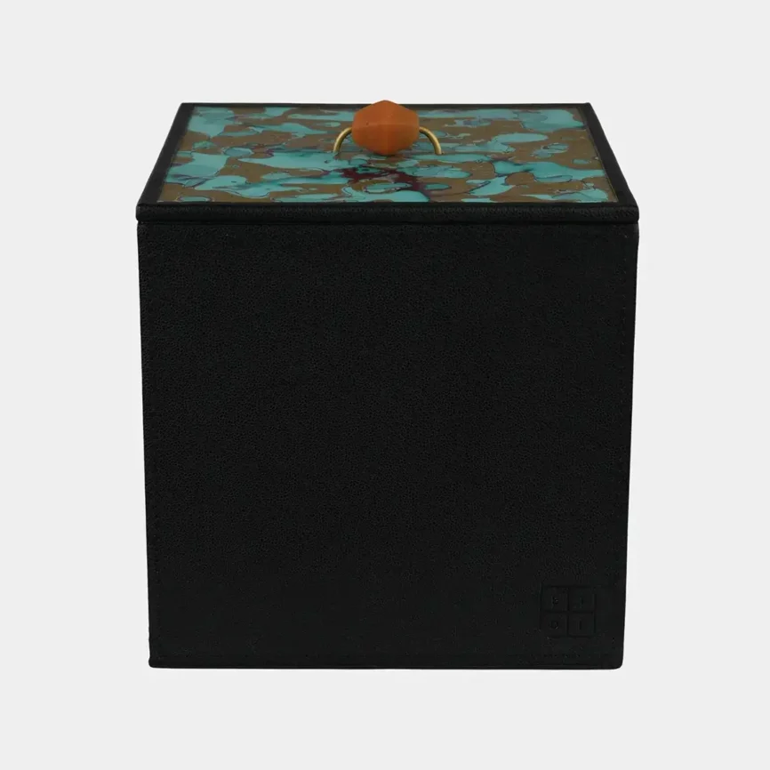 Pagoda Amber Leather box, Carbon Linen Leather finish