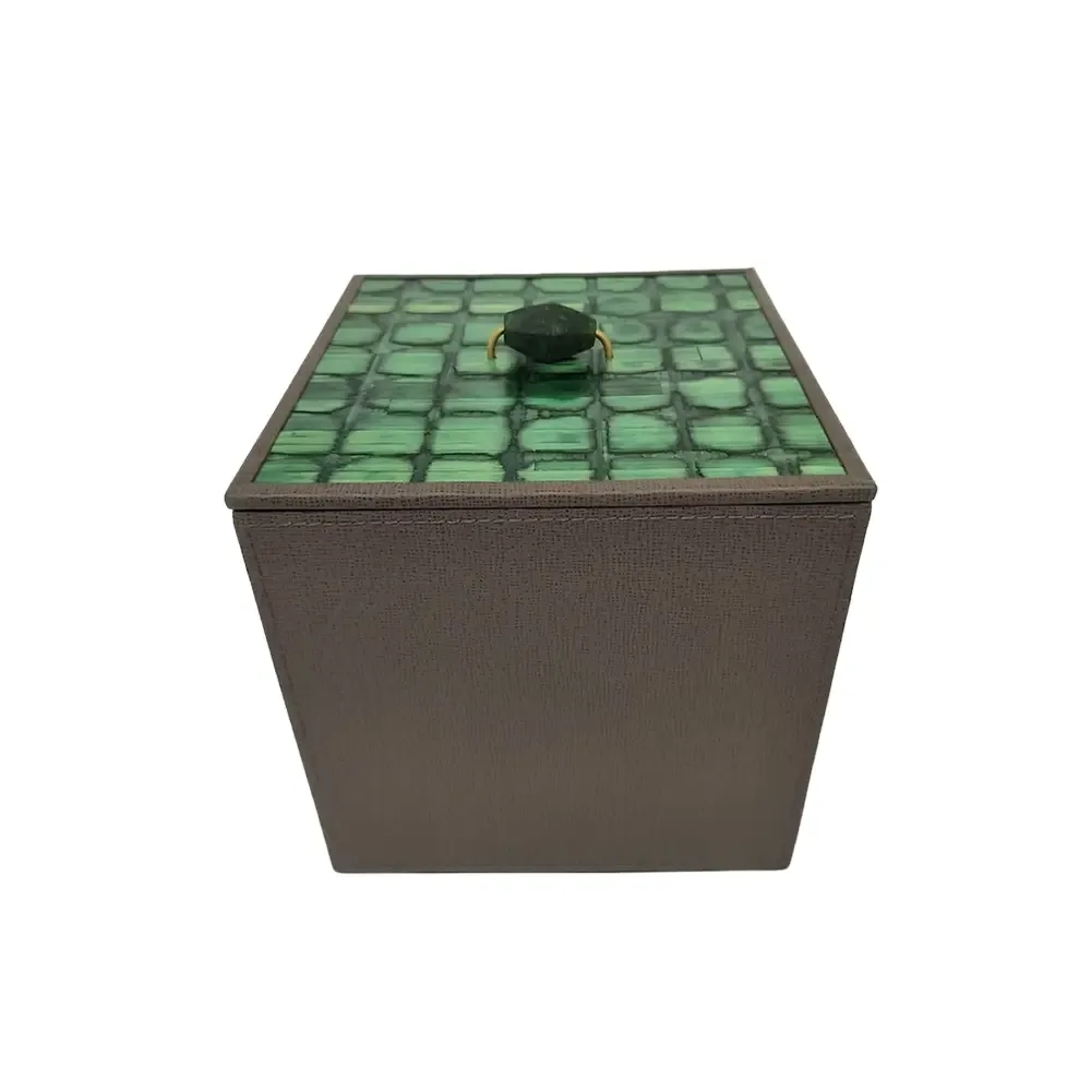Pagoda Jade Leather Box — The Pagoda Jade Leather Box is covered in luxurious leather and features a hand produced gesso…