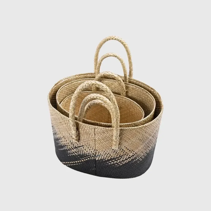 Palm Natural Set of 3 baskets — Introduce warm, natural texture into your home with the Palm Natural Set of 3 Baskets…