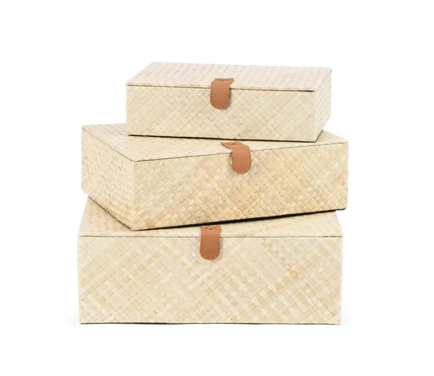 Palm Natural Set of 3 boxes — Elevate everyday organisation with the Palm Natural Set of 3 Boxes , a beautifully…