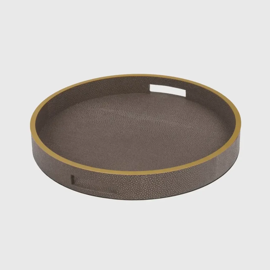 Paragon Round Tray Grey Shagreen Leather, Grey Shagreen Leather finish