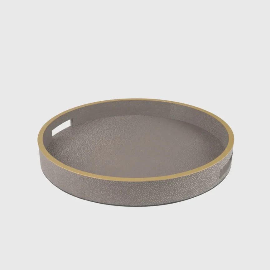 Paragon Round Tray Grey Shagreen Leather, 50×50×5 cm