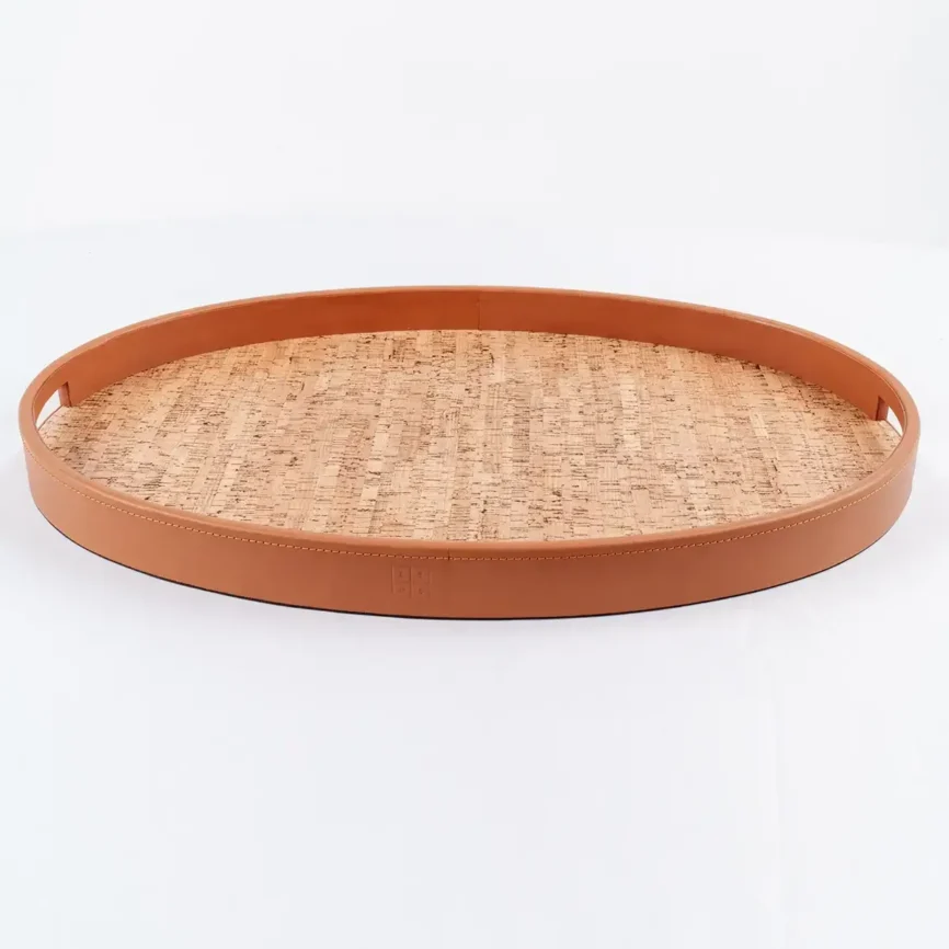 Ralf Oval Tray Leather and Cork — decorative leather tray