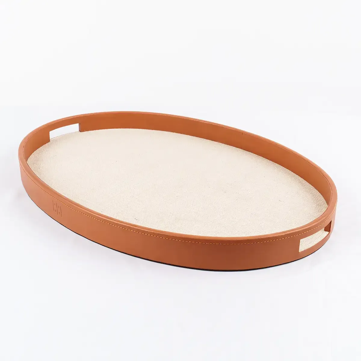 Ralf Oval Tray Leather and Jute, Natural Plain Jute finish