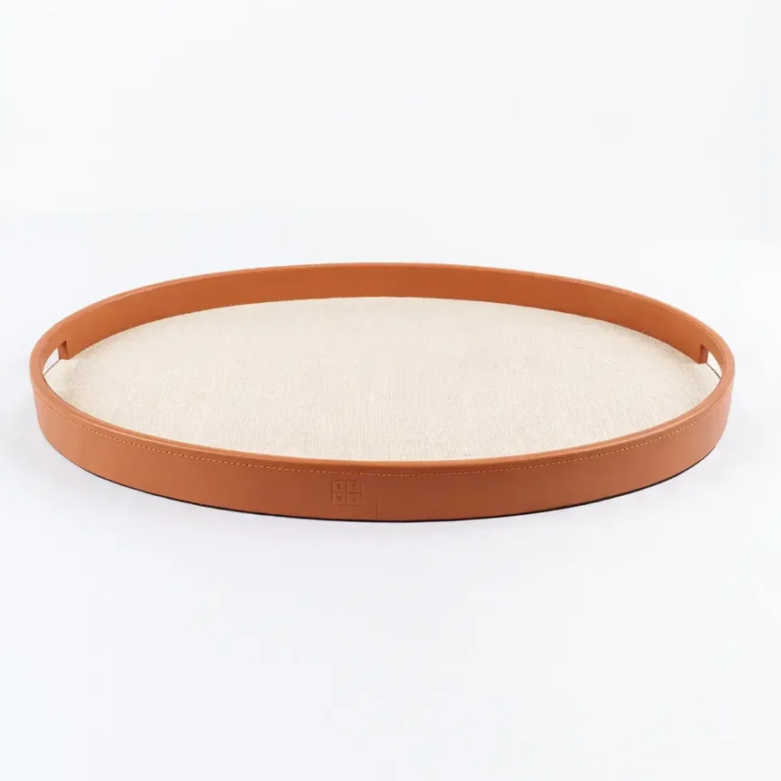 Ralf Oval Tray Leather and Jute — decorative leather tray