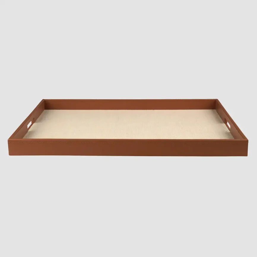 Ralf Rectangular Tray Leather and Jute, Natural Plain Jute finish