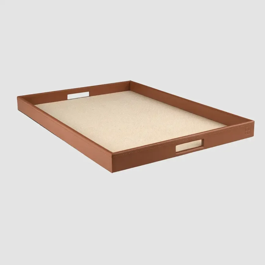 Ralf Rectangular Tray Leather and Jute — decorative leather tray