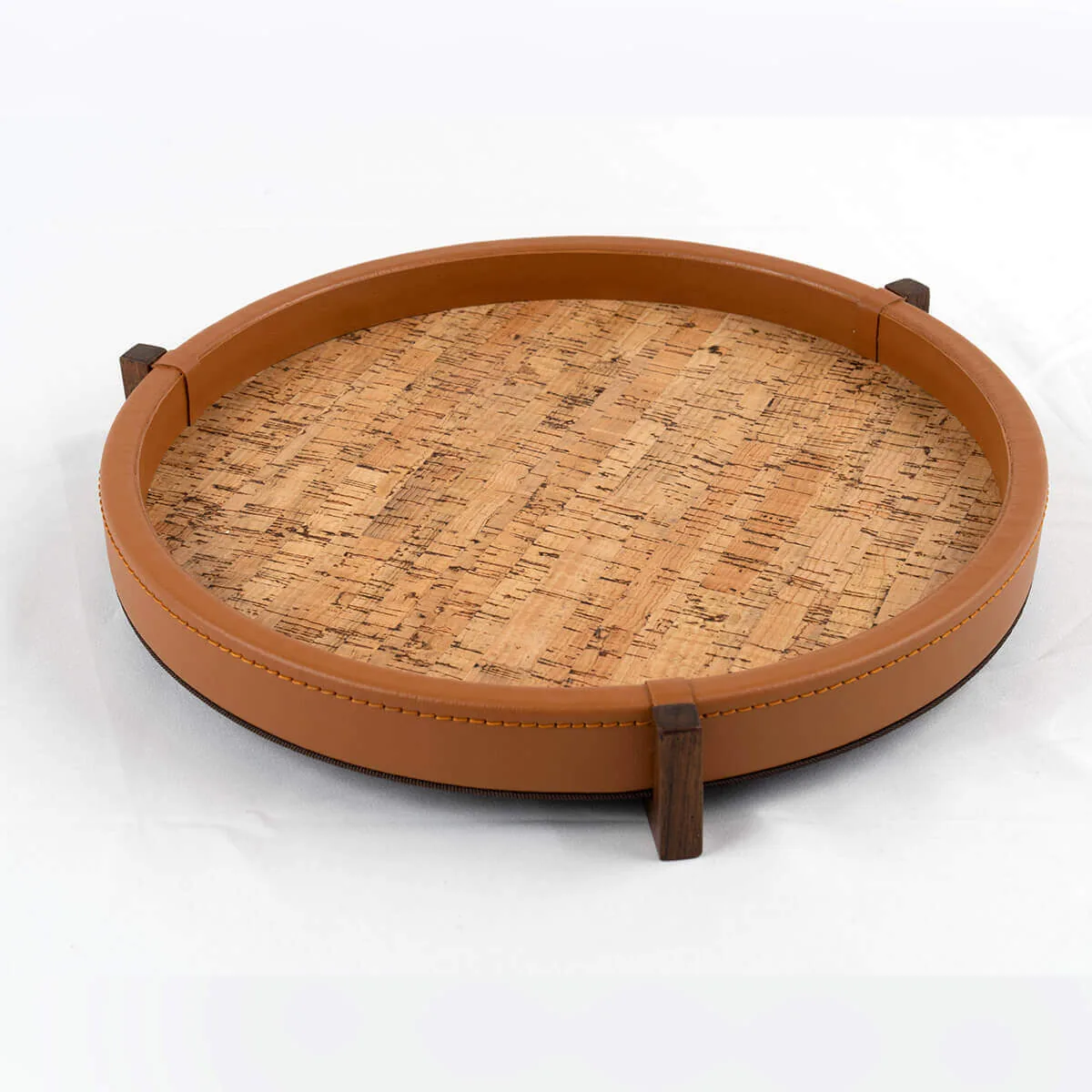 Ralf Round Tray Leather and Cork, Natural Cork finish