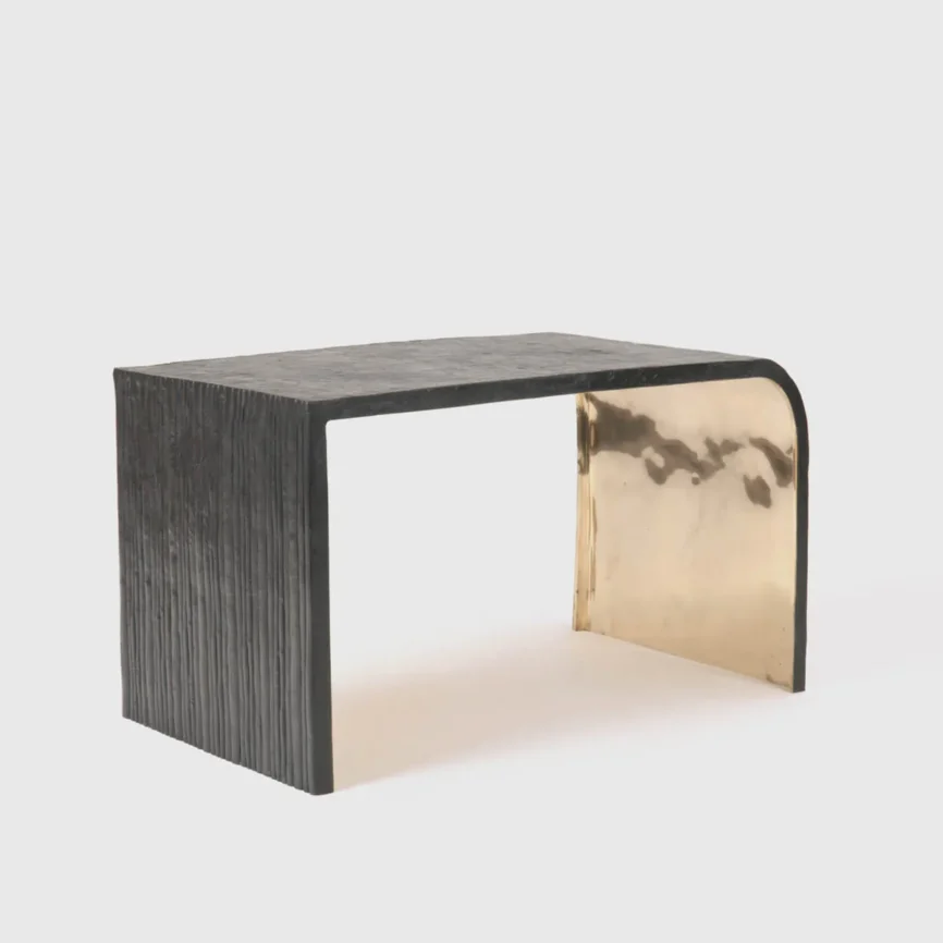 Ribbed Bronze Stool, Bronze d'Oro finish