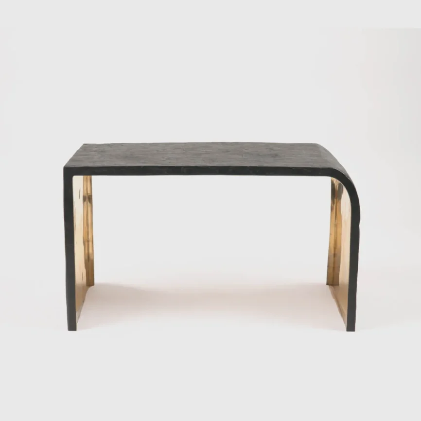 Ribbed Bronze Stool, 70×40×40 cm