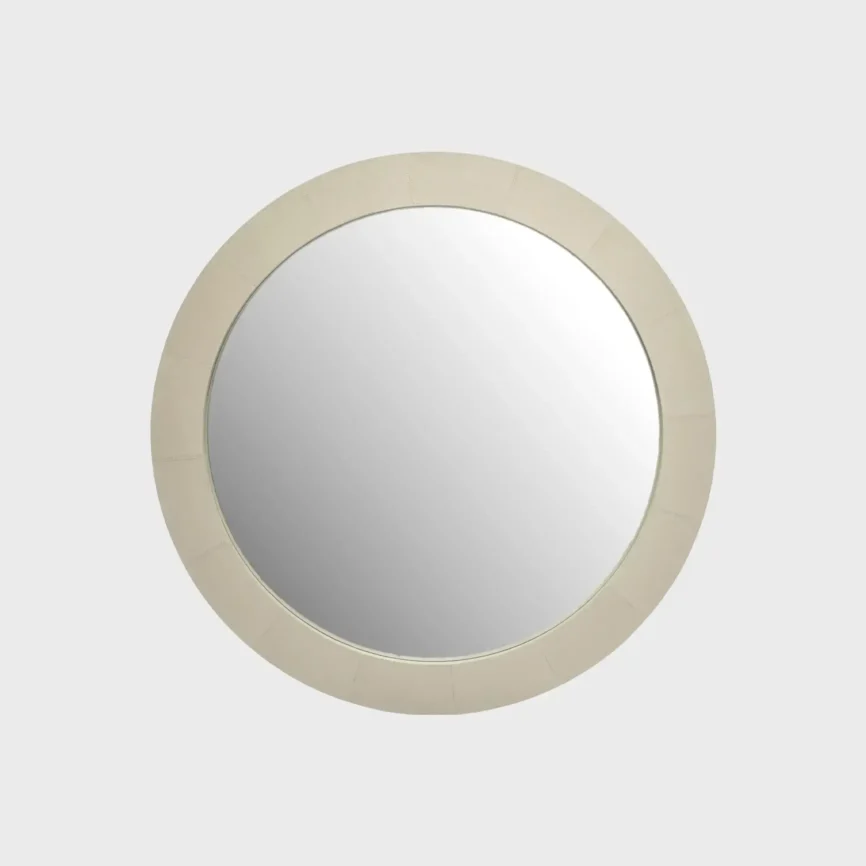 Round Mirror French Grey Leather, French Grey Leather finish