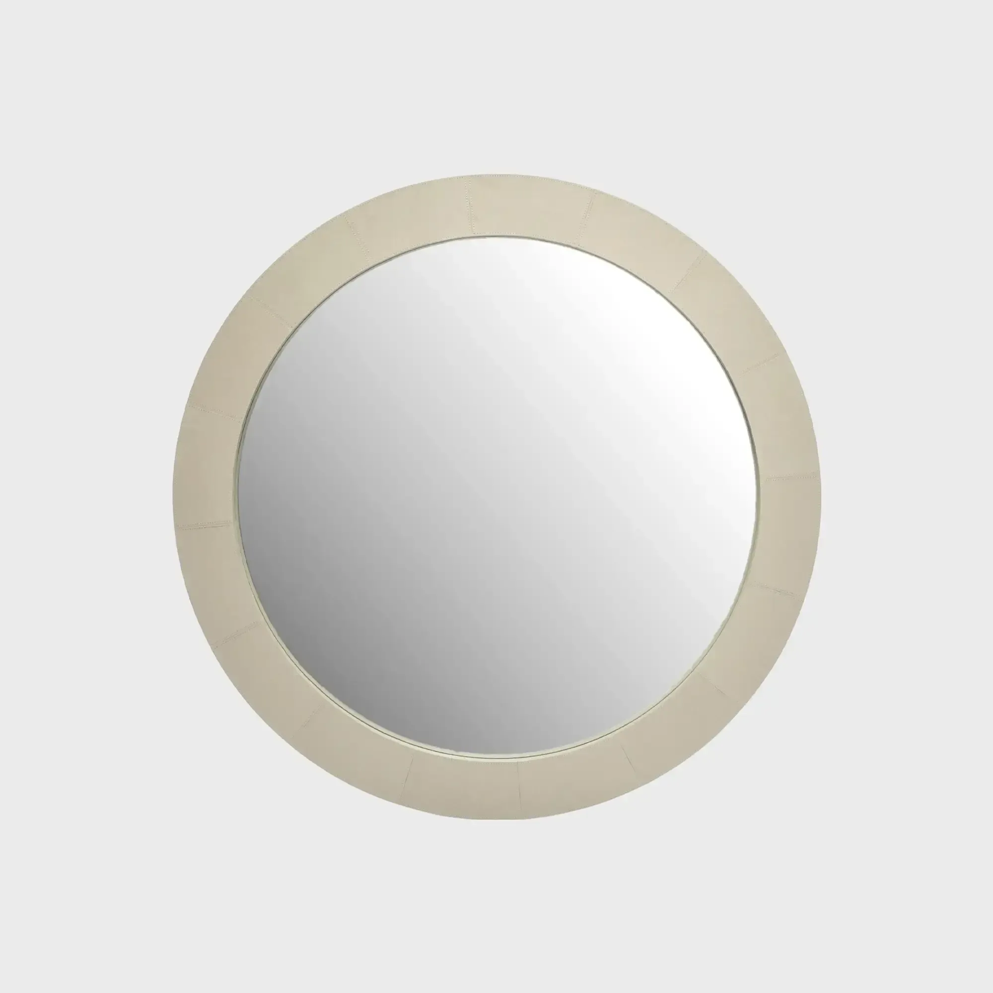 Round Mirror French Grey Leather, French Grey Leather finish