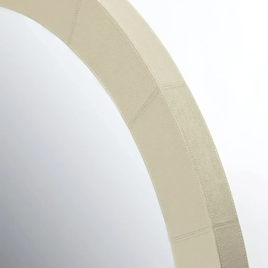 Round Mirror French Grey Leather — mirror