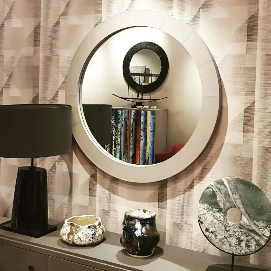 Round Mirror Pumice Leather — mirror