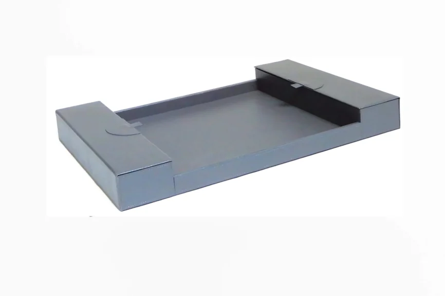 Shangri La Tray Grey Leather — decorative leather tray