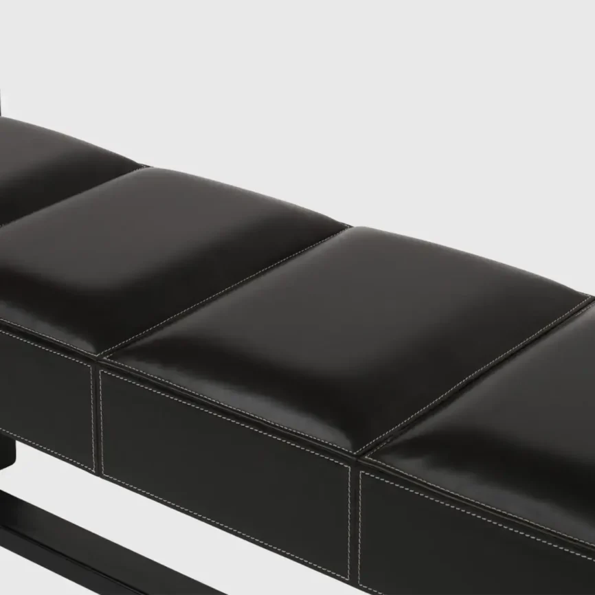 Slide Bench Black Leather, 157×40×45 cm
