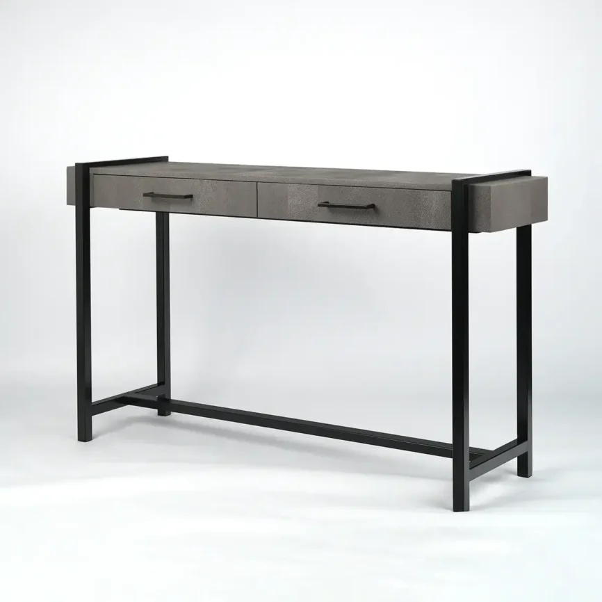 Slide Console Grey Shagreen Leather, 140×40×83 cm