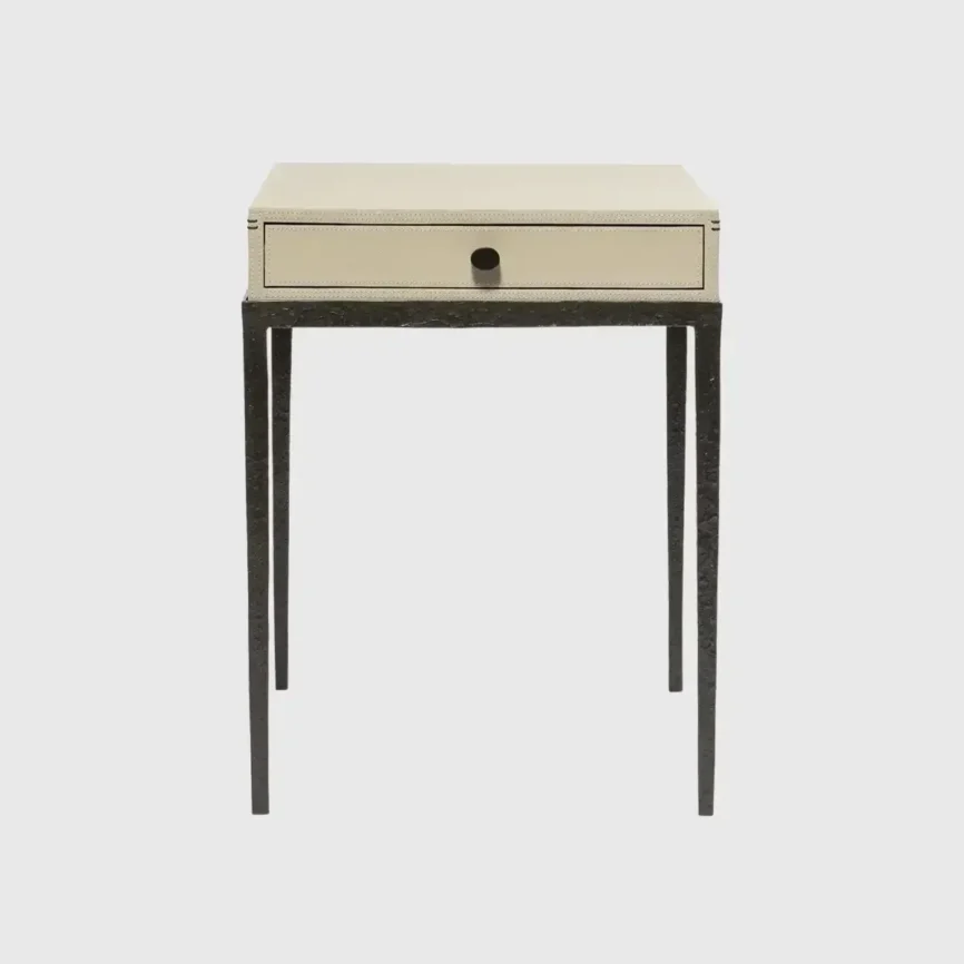Taper Side Table Bronze French Grey Leather, French Grey Leather finish