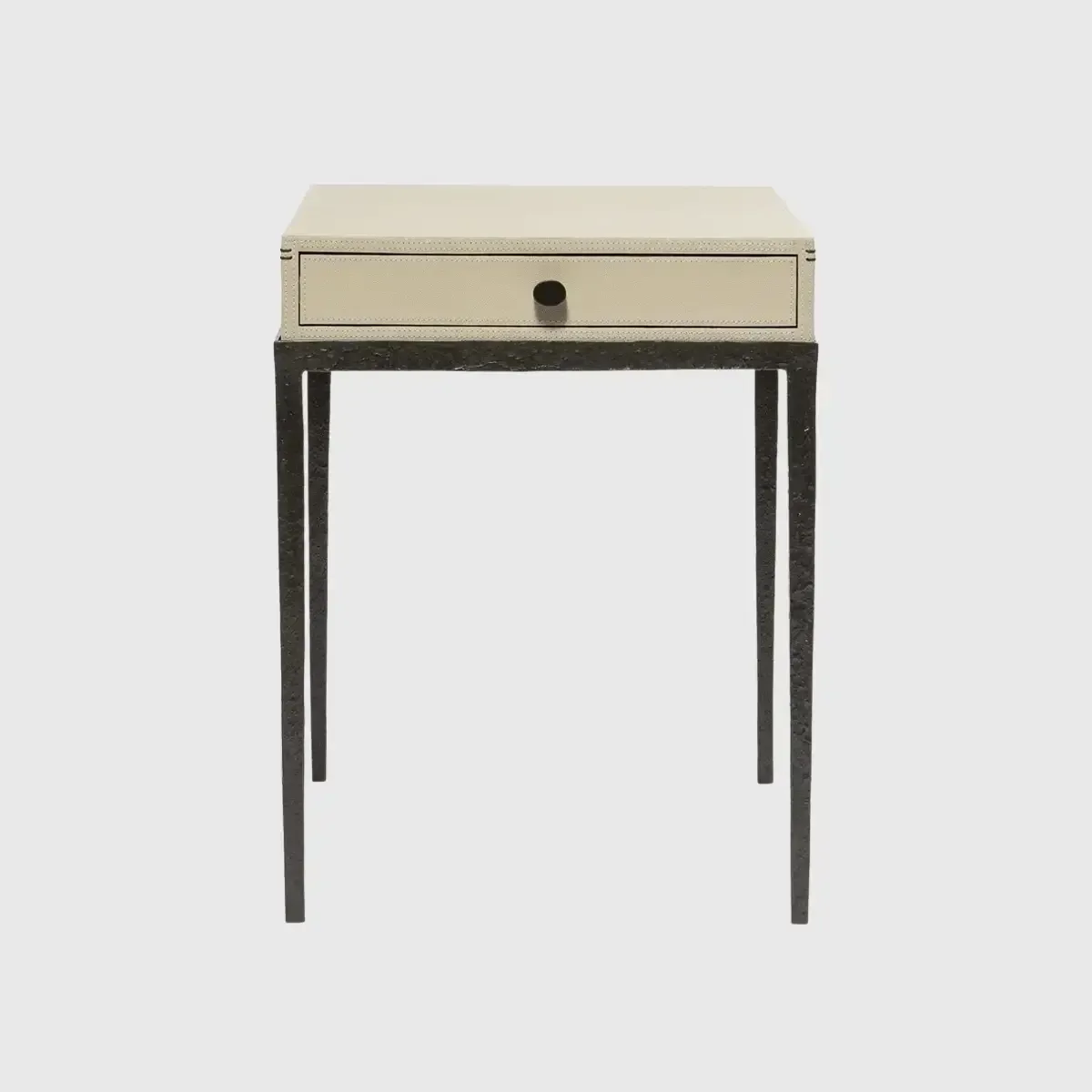 Taper Side Table Bronze French Grey Leather, French Grey Leather finish