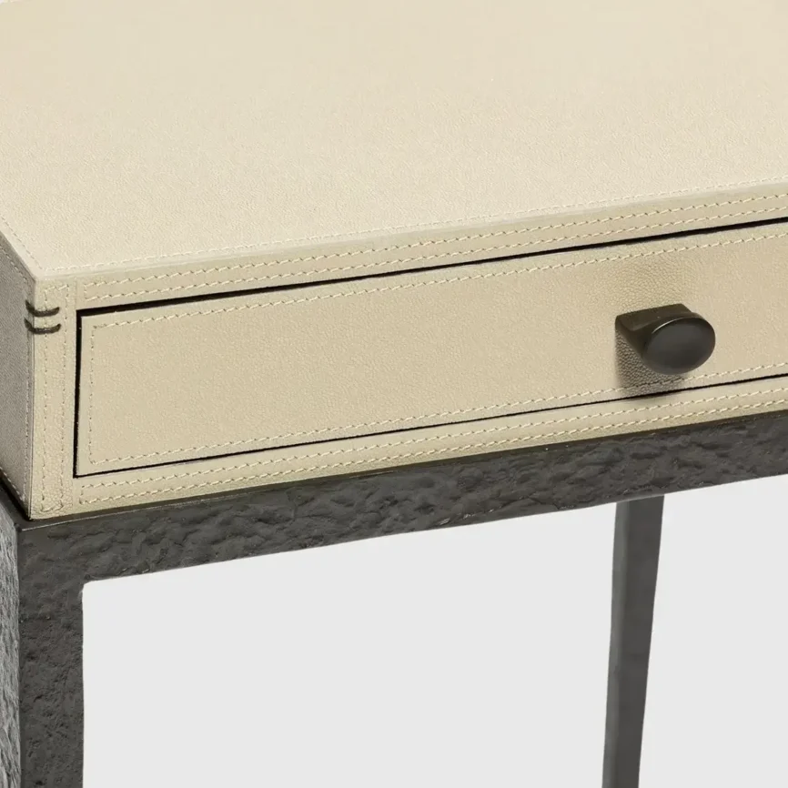 Taper Side Table Bronze French Grey Leather, 45×45×59 cm