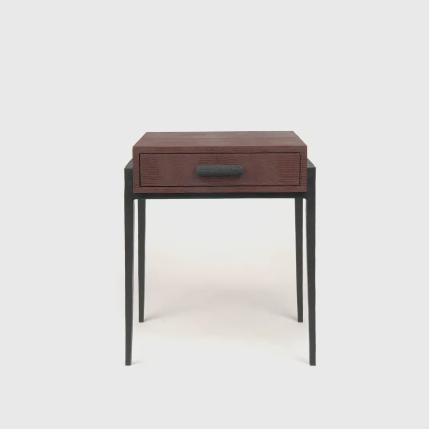 Taper Table Bronze Burgundy Leather, 50×43×60 cm