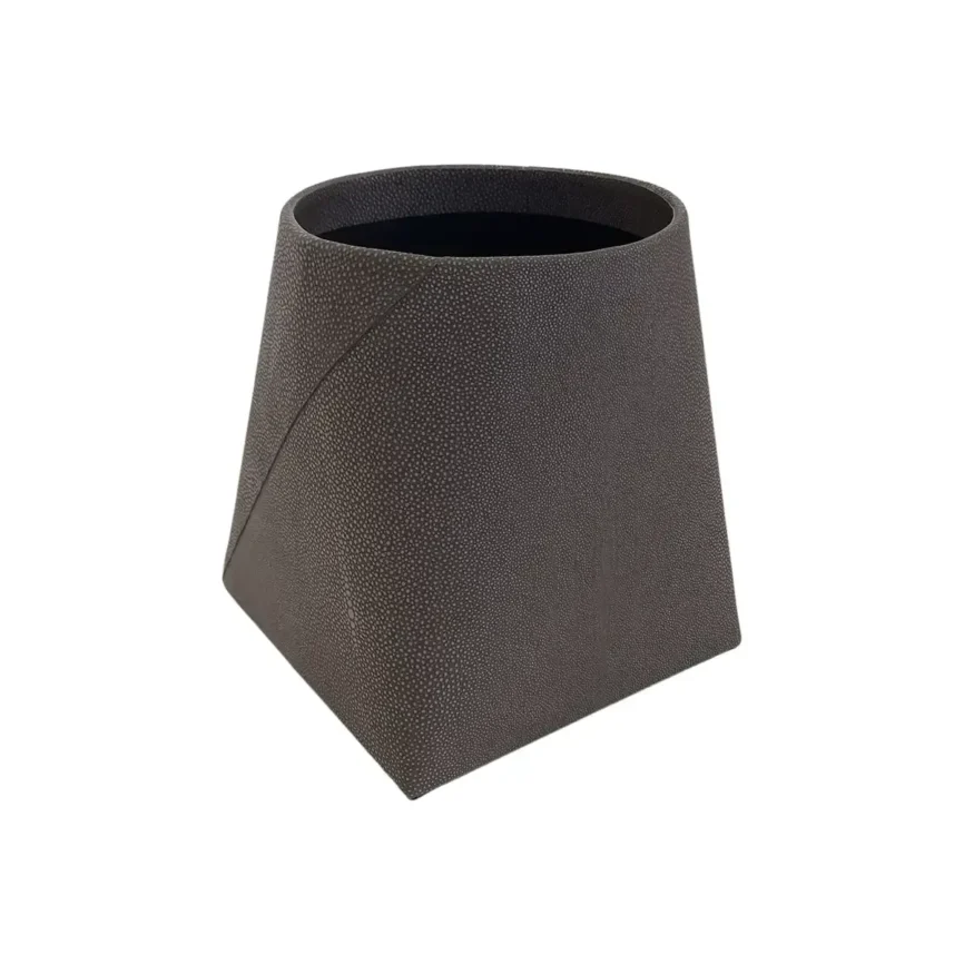 Tapered Waste Bin Grey Shagreen Leather, 25×25×28 cm