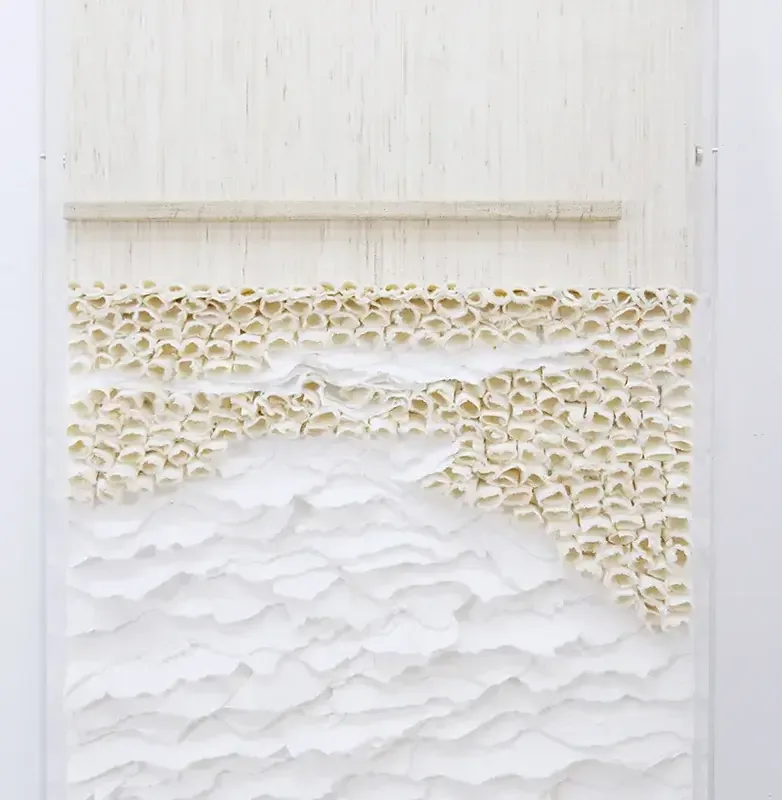 Terracurve Sculptural Paper Wall Art A — Introducing Terracurve – a captivating vertical wall sculpture crafted from…