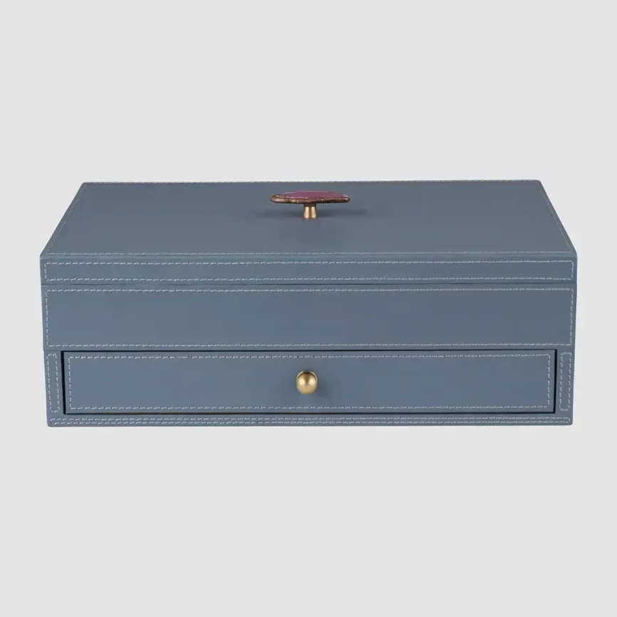 Treasure Box Blue Leather, 40×25×14 cm