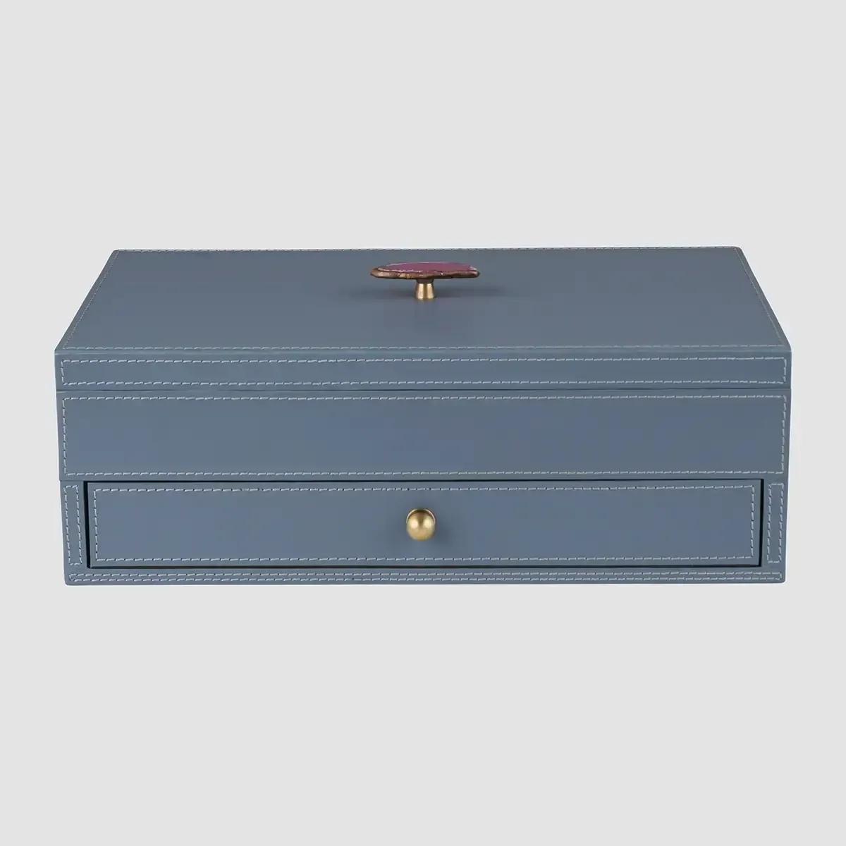 Treasure Box Blue Leather, 40×25×14 cm