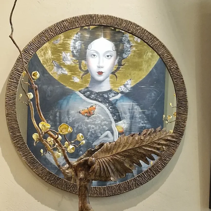 Wode Bronze Dorato Round Mirror, 85.5×85.5×3 cm