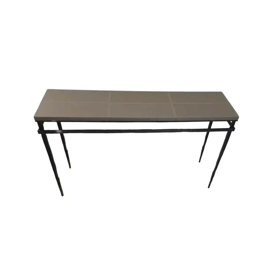 Wode Console Bronze Dorato French Grey Leather — Original Leather and Bronze Furniture Collection.