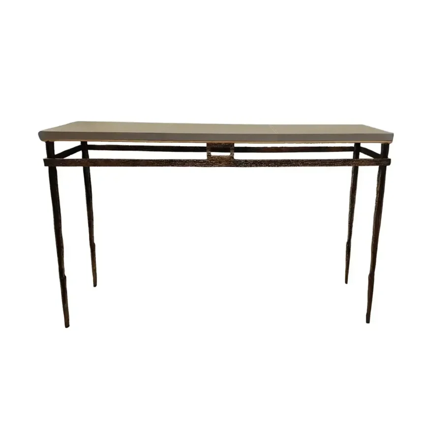Wode Console Bronze Dorato French Grey Leather — This console is as much art as it is furniture.