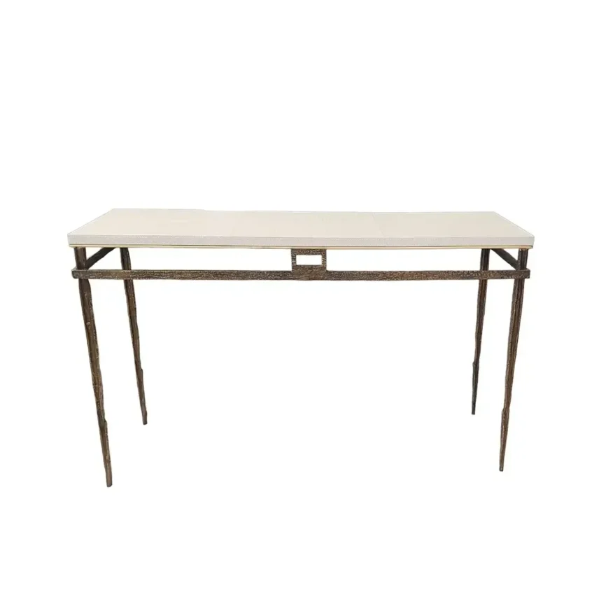 Wode Console Bronze Dorato Woven Pumice Leather, Bronze Dorato finish