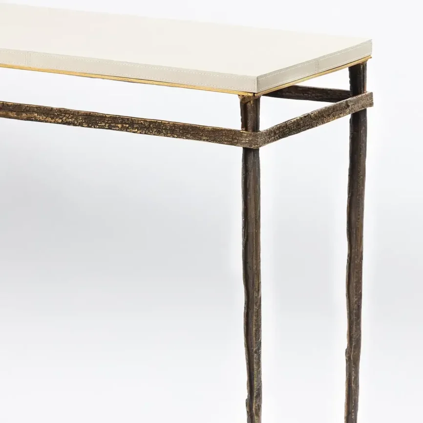 Wode Console Bronze Dorato Woven Pumice Leather — console