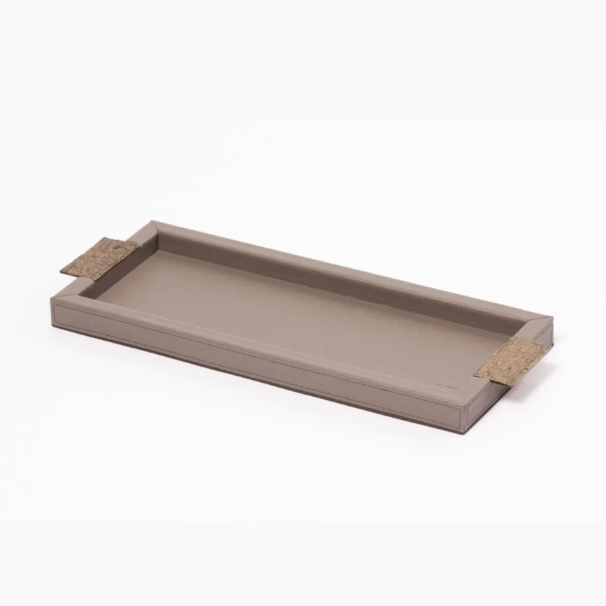 Wode Tray Rectangle Putty Leather, Putty Leather finish