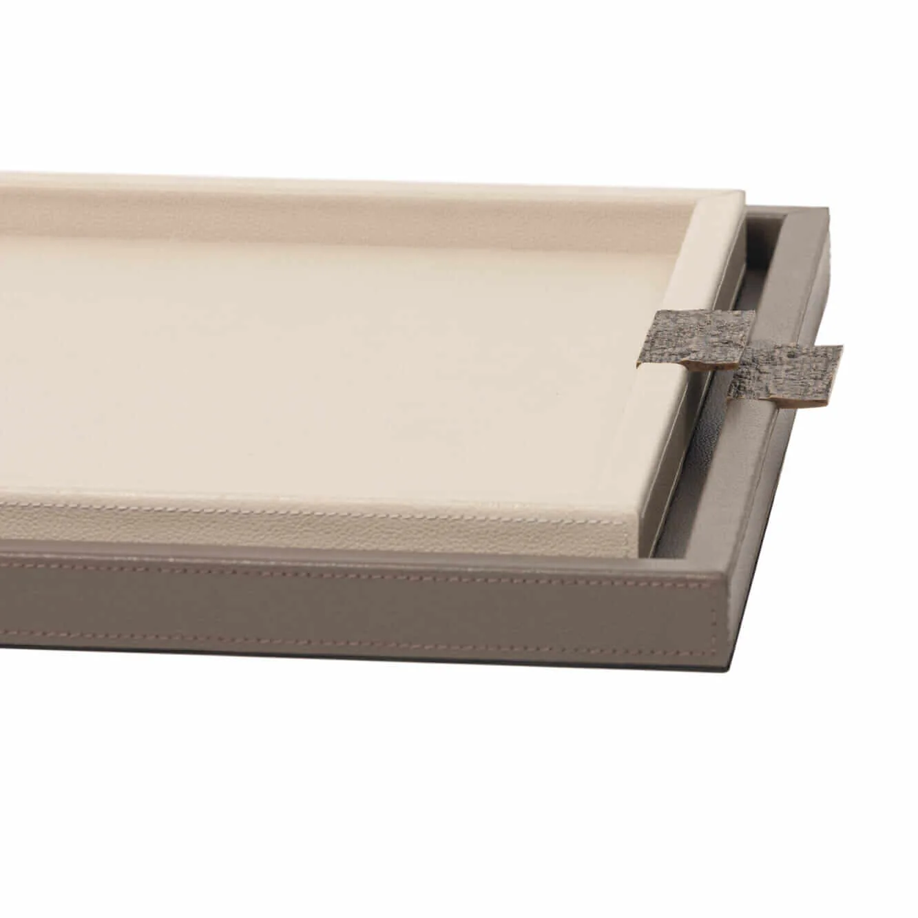 Wode Tray Square Pumice Leather — All our trays use real leather with the base lined in a black piquet.