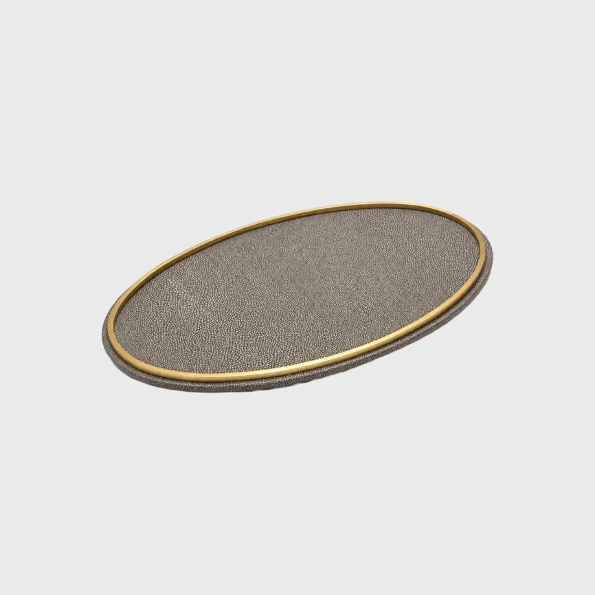 Oval Tray Metal Trim Grey Shagreen